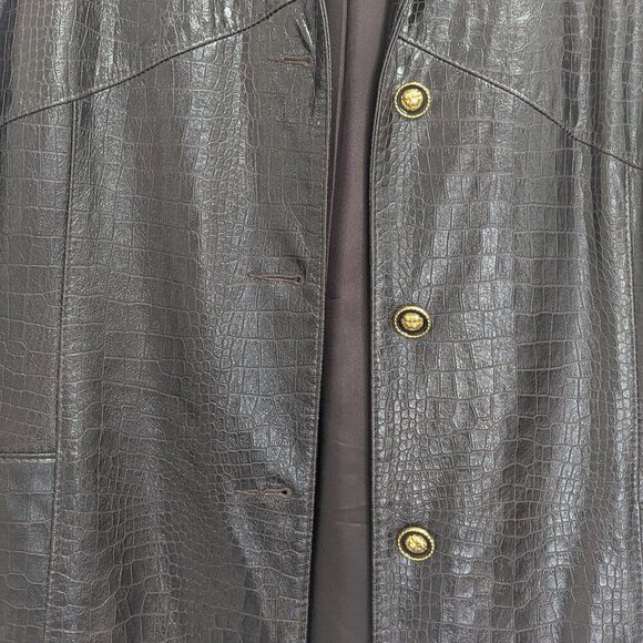 Vintage Sybille Lyn Brown Women's Croc Leather Jacket Size 8 Button Down - Picture 3 of 7